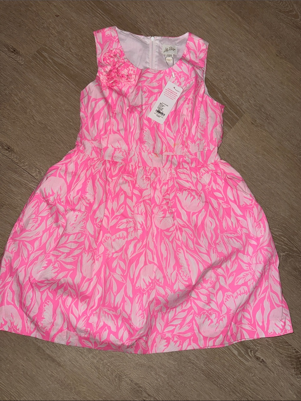 Lilly Pulitzer Neon Pink and White Floral Rosette Dress